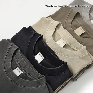 Premium 280G heavy cotton salt-washed distressed short sleeve t-shirt with drop shoulders