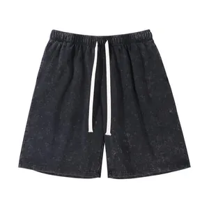 Vintage washed heavyweight cotton shorts for men in charcoal grey with white drawstring