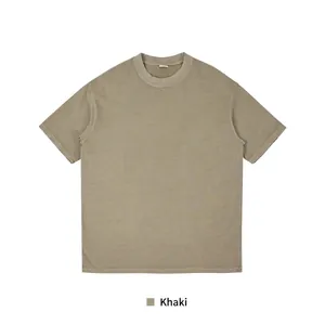 Heavyweight 280g vintage acid-washed cotton oversized t-shirt in khaki color