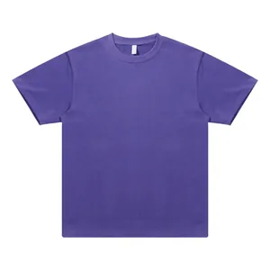 Flat lay detail of a 330G heavyweight purple cotton T-shirt with a relaxed fit