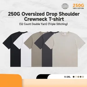 Men Casual Heavy Cotton Loose Fit T-Shirt Solid Color Dropped Shoulder Three-Needle Stitching Crew Neck Pullover Top Summer Tee