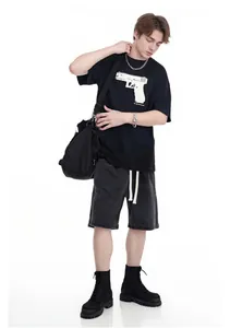 Premium men's dark grey washed cotton casual shorts with adjustable drawstring waist