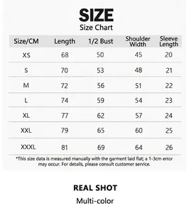 Size chart for 260g all-cotton dropped shoulder T-shirt with measurement details