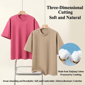 Premium unisex oversized crew neck 100% cotton T-shirts in stylish pink and beige colors