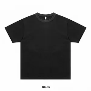 Classic high-quality black heavyweight 330g pure cotton crewneck T-shirt for men