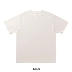 High-quality 330G heavyweight pure cotton T-shirt in khaki, street style loose fit