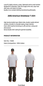 Detail view of white 260g heavy cotton drop shoulder t-shirt showing front and back