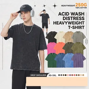 250G heavyweight acid wash vintage cotton T-shirt, oversized fit for street style fashion