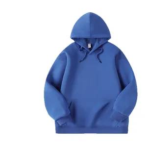 Comfortable solid blue 420G heavyweight fleece hoodie featuring a front kangaroo pocket