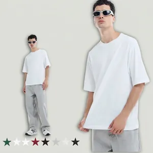 Men Heavyweight 260g 100% Cotton T-Shirt Drop Shoulder Oversized Crew Neck Short Sleeve Streetwear Solid Color Casual Top
