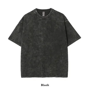 Vintage heavyweight acid wash black 100% cotton crewneck t-shirt with oversized fit