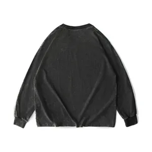 Verwaschenes anthrazitfarbenes Langarm-T-Shirt aus schwerer Baumwolle mit überschnittenen Schultern