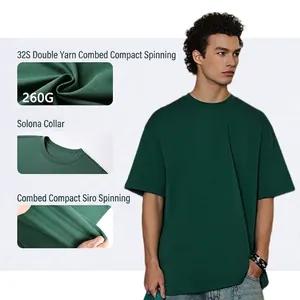 Dark green 260g heavy cotton drop shoulder t-shirt with combed compact spinning details