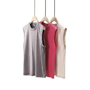 Unisex 230g washed distressed cotton tank tops in grey, pink, and cream for a casual loose fit