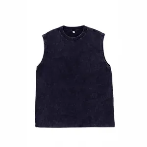 230G washed distressed cotton tank top unisex loose fit sleeveless casual basic tee