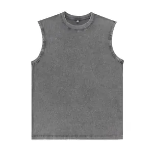 Oversized washed distressed gray cotton sleeveless tank top, minimalist basic style.
