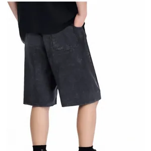 Men's vintage acid washed cotton casual shorts with five-point length for summer.