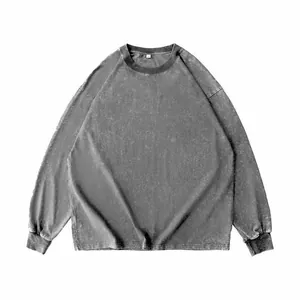 Vintage gewaschenes Langarm-Oversize-T-Shirt aus Baumwolle in Anthrazit