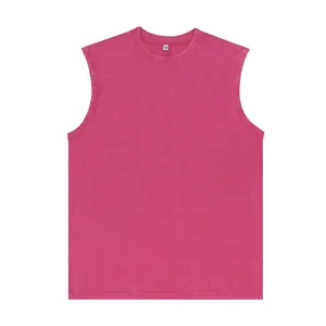 Loose fit 230G washed cotton tank top in vintage magenta color for men and women