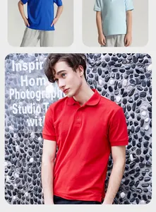 Detail view of a men's red cotton Polo shirt with short sleeves and ribbed cuffs.