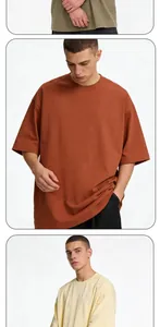 Detailed look at men's heavy cotton oversize t-shirt in rust, olive and yellow colors