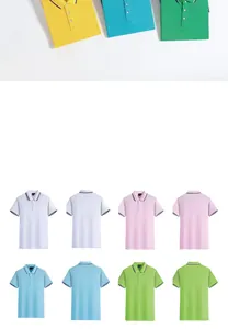 Vues de face et de dos de polos à manches courtes en coton mercerisé avec bordures contrastées