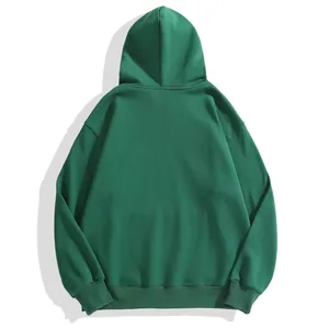 Back view of a heavy oversized forest green fleece hooded sweatshirt for winter.