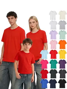 Premium Combed Cotton Round Neck Short Sleeve T-Shirt Casual Solid Color Basic Top For Men Women Kids Family