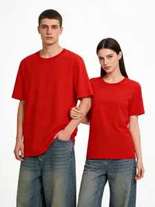 Premium 220g combed cotton red crew neck T-shirt for men and women