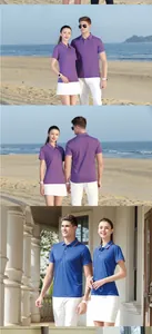 Photos de détail de polos en coton mercerisé 180g en violet et bleu, style décontracté