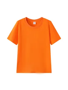 Premium 220g solid orange cotton round neck short sleeve T-shirt for adults and kids