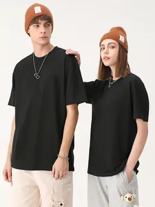 T-shirt nera in puro cotone 230g di alta qualità per uomo e donna stile streetwear