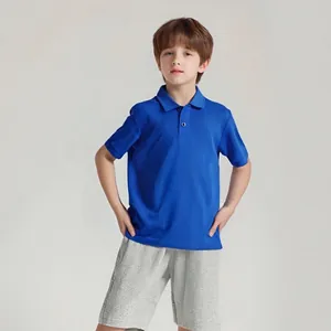 Premium boys' royal blue 220g pure cotton short sleeve Polo shirt for summer wear