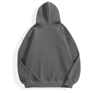 Premium back view of a heavyweight dark gray drop-shoulder lamb velvet casual hoodie