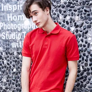 Bright red men's short-sleeved cotton polo shirt featuring a classic ribbed collar
