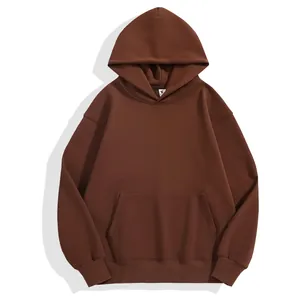 Detailed view of a brown oversized drop shoulder hoodie with a front kangaroo pocket