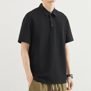 Men's heavyweight black cotton Polo shirt with short sleeves and classic collar