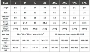 Tableau des tailles détaillé pour t-shirt homme en coton délavé, tailles S-5XL