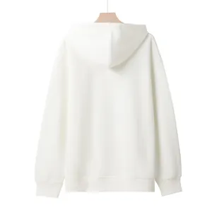 Back view of a plain white oversized 320g heavy cotton hoodie with rib knit trim