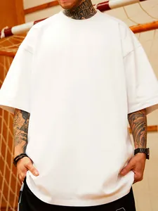 Plain white oversized heavy 250g cotton T-shirt in American street style for men