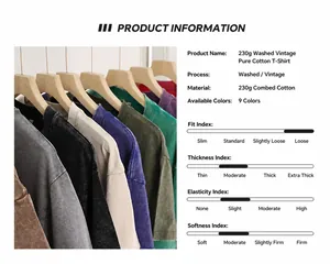 Détails du produit pour T-shirt 230g en coton lavé épais avec finition vintage.