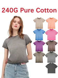 American Retro Gradient Washed Cropped T-Shirt Women Heavyweight Cotton Slim Fit Short Sleeve Streetwear Spice Girl Top