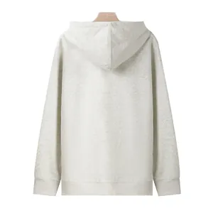 Back view of a premium oversized light grey melange hoodie with soft ribbed cuffs