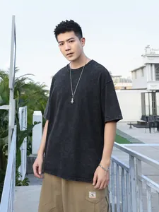 Men's oversized acid wash cotton T-shirt in vintage black with stylish drop shoulders