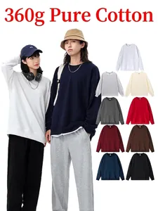 Unisex Heavyweight Crewneck Sweatshirt Drop Shoulder Loose Fit Cotton Blend Solid Color Pullover Casual Top
