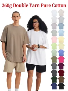 Maglietta da Uomo in Cotone Pesante 260g Spalla Cadente Oversize Tinta Unita Top Largo Casual a Maniche Corte