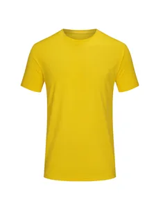 Felgeel sport-T-shirt sneldrogend met ademende mesh-textuur en een klassieke ronde hals