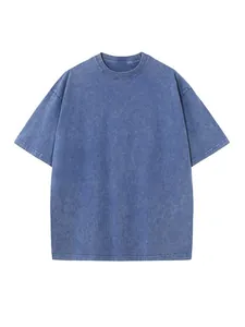 Heavyweight 230g oversized vintage blue acid wash pure cotton t-shirt for daily wear