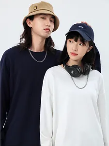 Oversized 360g heavyweight drop shoulder crewneck sweatshirt for couples in navy and white