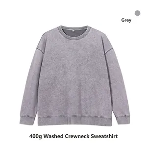 Übergroßes 400g gewaschenes graues Sweatshirt mit Rundhalsausschnitt und Vintage-Textur